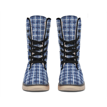 Denim Tattersall Pattern Print Winter Boots