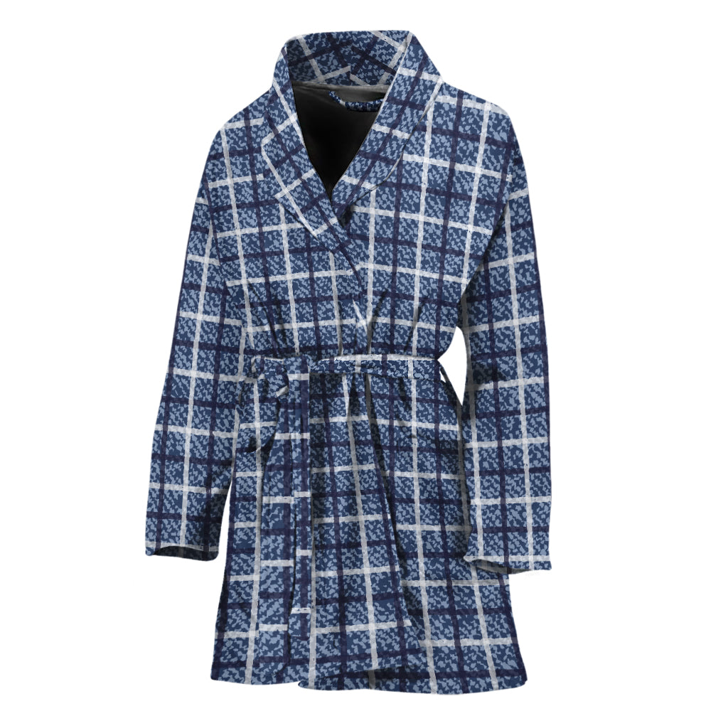 Denim Tattersall Pattern Print Women's Bathrobe