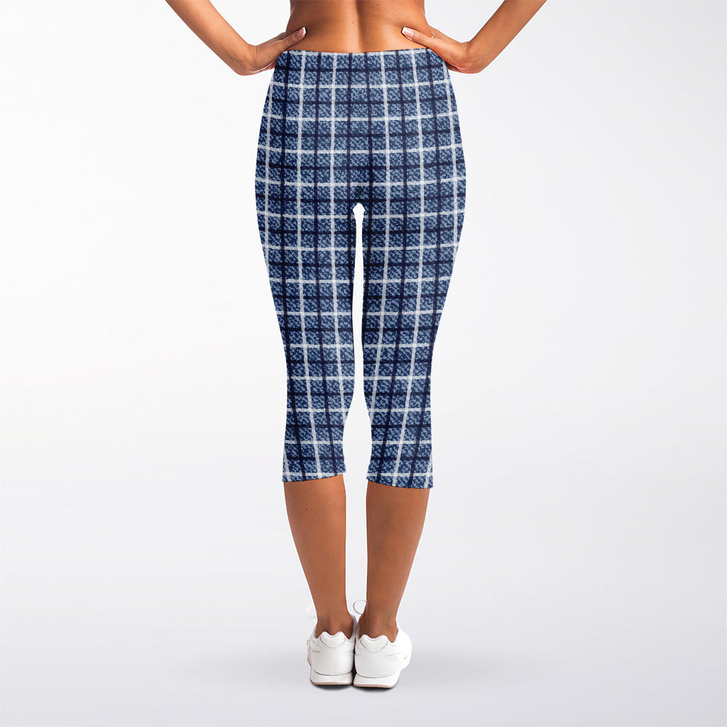 Denim Tattersall Pattern Print Women's Capri Leggings