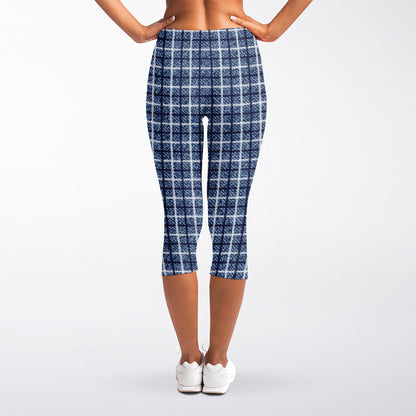 Denim Tattersall Pattern Print Women's Capri Leggings