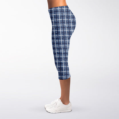 Denim Tattersall Pattern Print Women's Capri Leggings