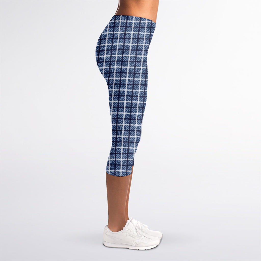 Denim Tattersall Pattern Print Women's Capri Leggings