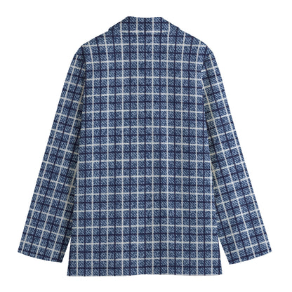 Denim Tattersall Pattern Print Women's Cotton Blazer