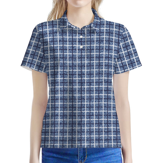 Denim Tattersall Pattern Print Women's Polo Shirt