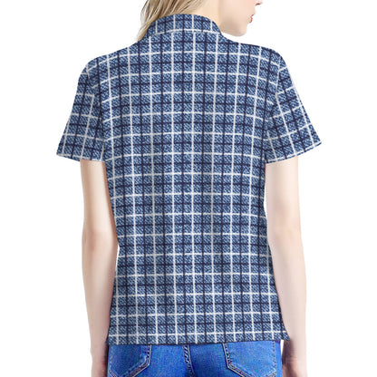 Denim Tattersall Pattern Print Women's Polo Shirt