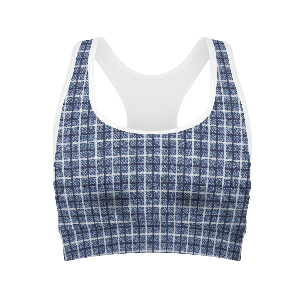 Denim Tattersall Pattern Print Women's Sports Bra