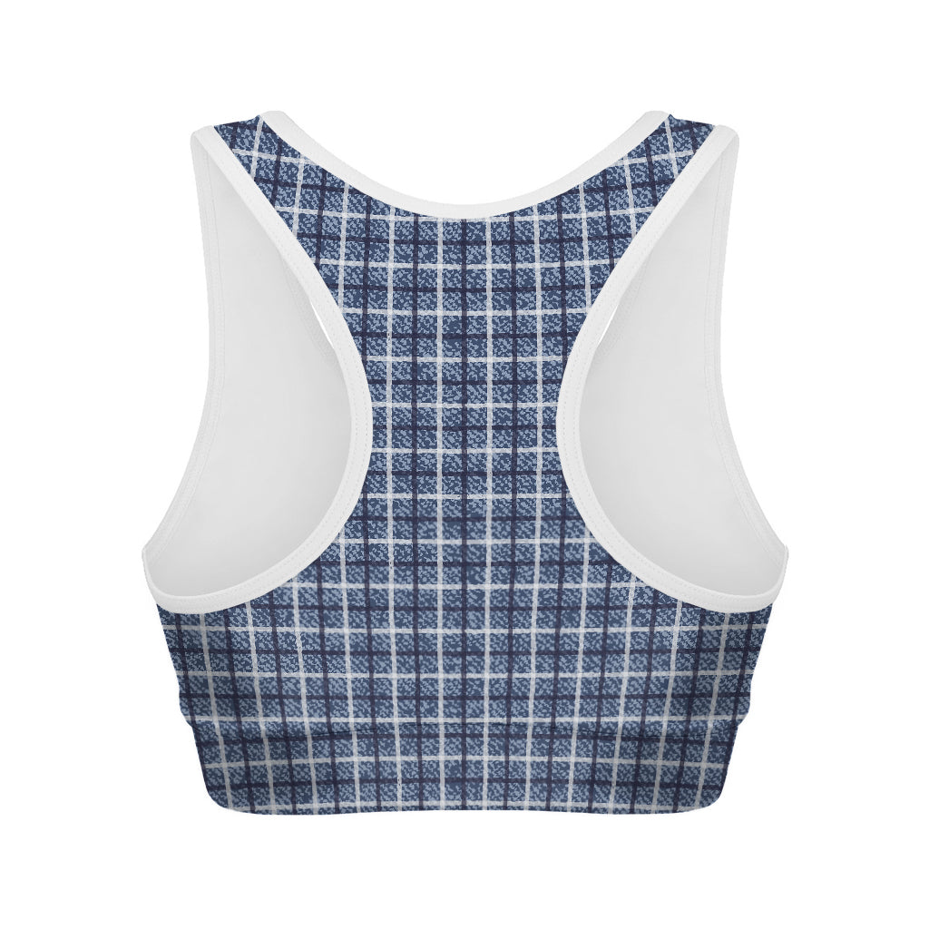 Denim Tattersall Pattern Print Women's Sports Bra