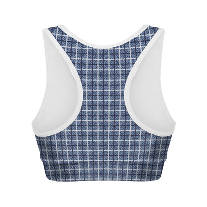 Denim Tattersall Pattern Print Women's Sports Bra