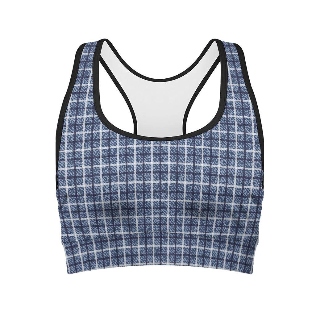 Denim Tattersall Pattern Print Women's Sports Bra