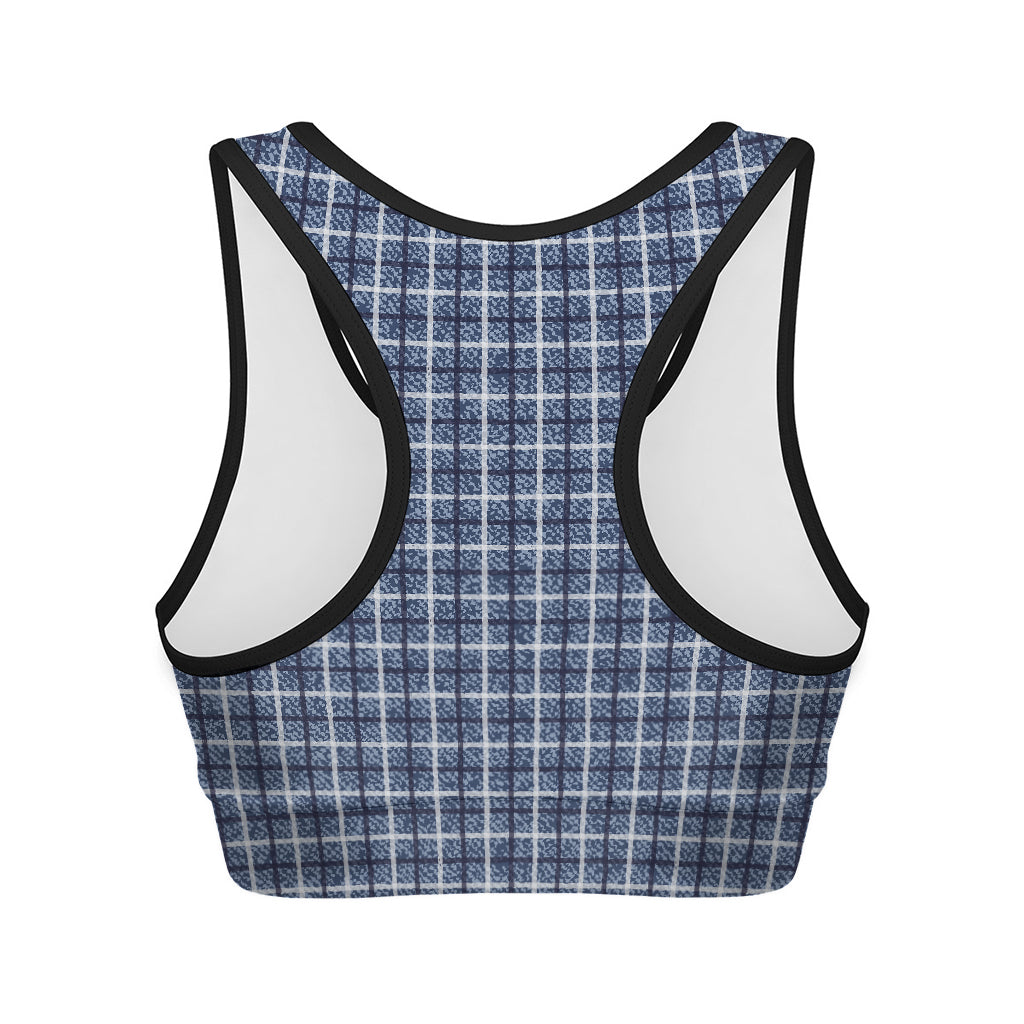 Denim Tattersall Pattern Print Women's Sports Bra