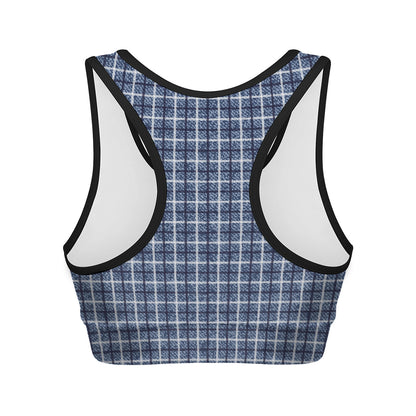 Denim Tattersall Pattern Print Women's Sports Bra