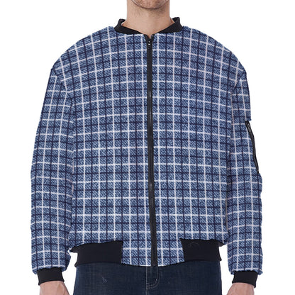 Denim Tattersall Pattern Print Zip Sleeve Bomber Jacket