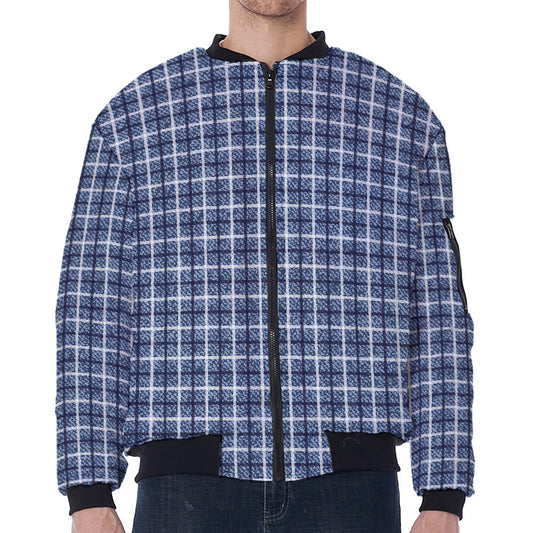 Denim Tattersall Pattern Print Zip Sleeve Bomber Jacket