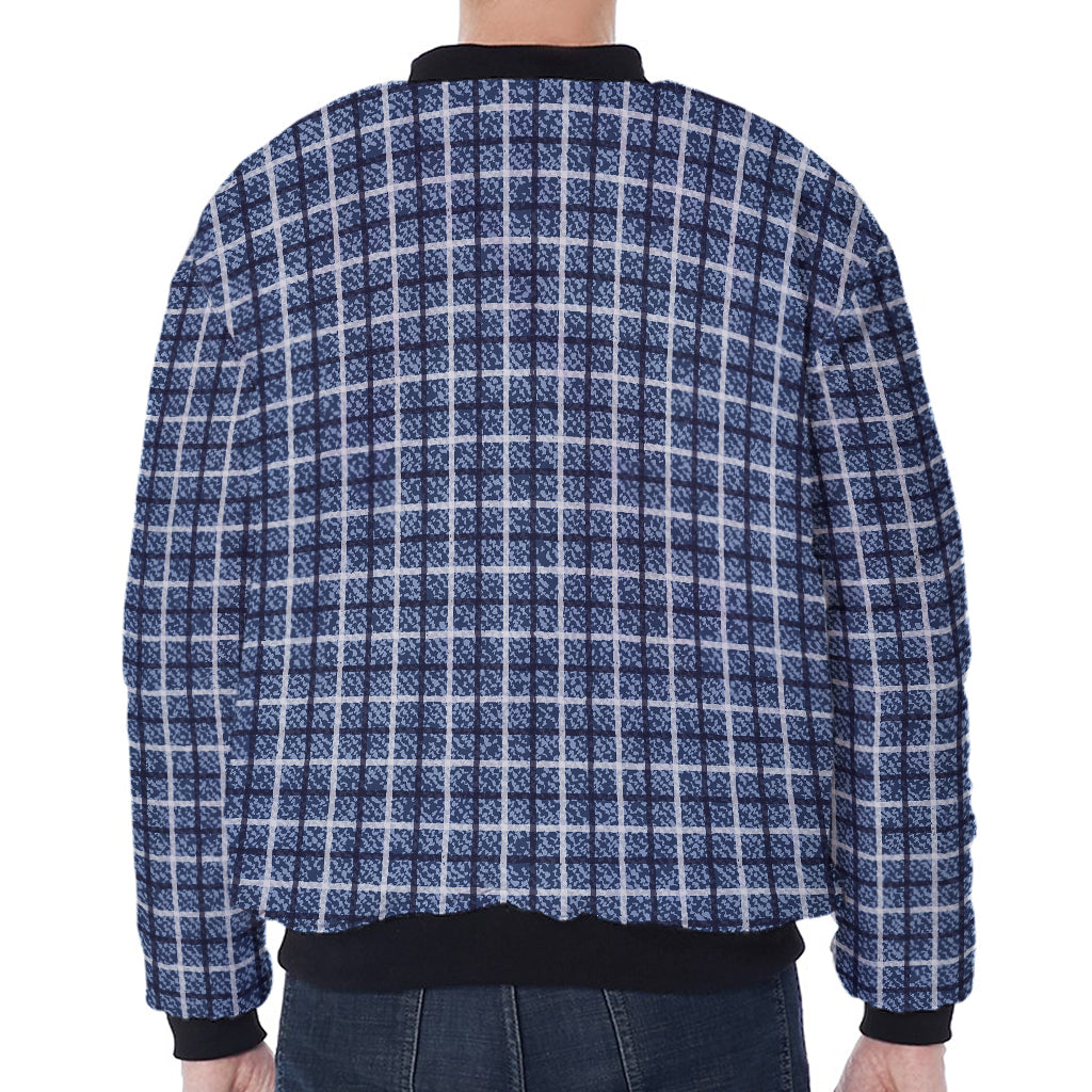 Denim Tattersall Pattern Print Zip Sleeve Bomber Jacket