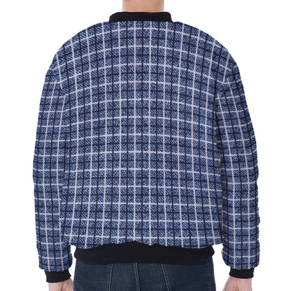 Denim Tattersall Pattern Print Zip Sleeve Bomber Jacket