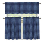 Denim Windowpane Pattern Print 3 Piece Kitchen Curtains