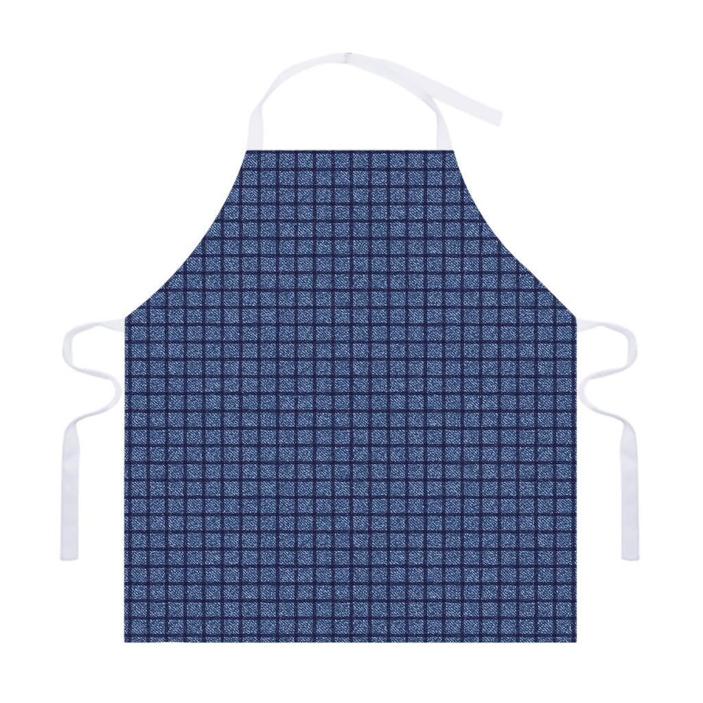 Denim Windowpane Pattern Print Adjustable Apron