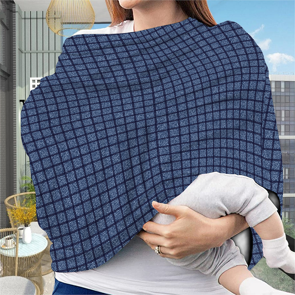 Denim Windowpane Pattern Print Baby Seat Cover