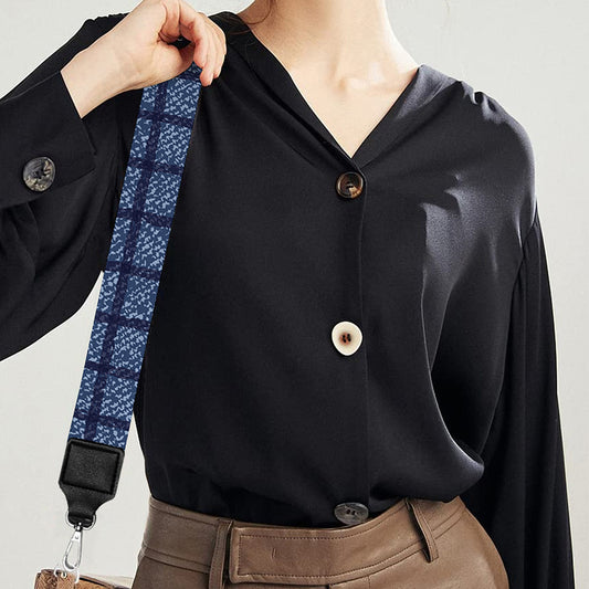 Denim Windowpane Pattern Print Bag Strap