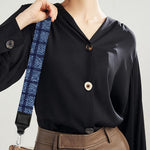 Denim Windowpane Pattern Print Bag Strap