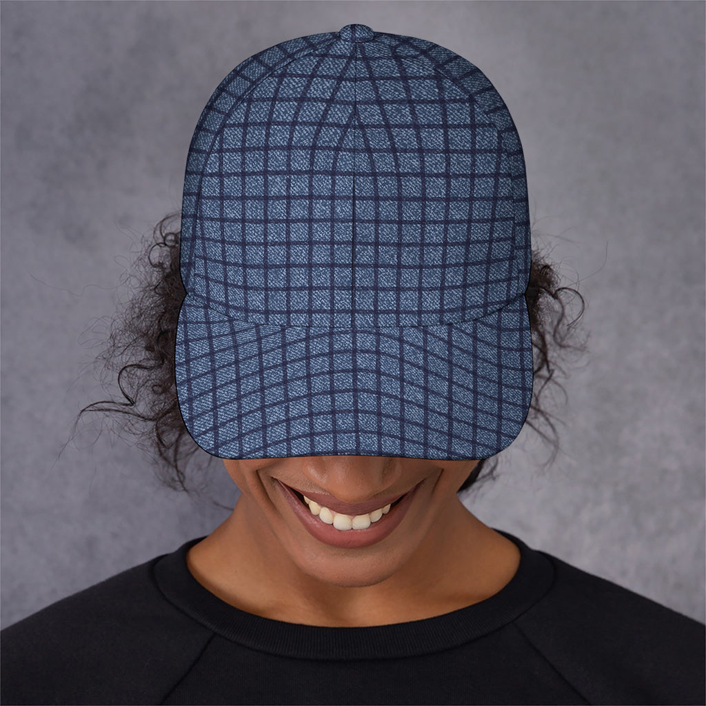 Denim Windowpane Pattern Print Baseball Cap