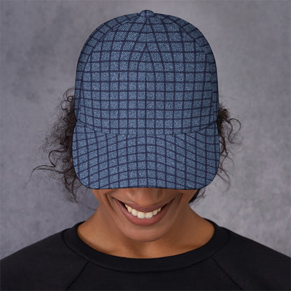 Denim Windowpane Pattern Print Baseball Cap