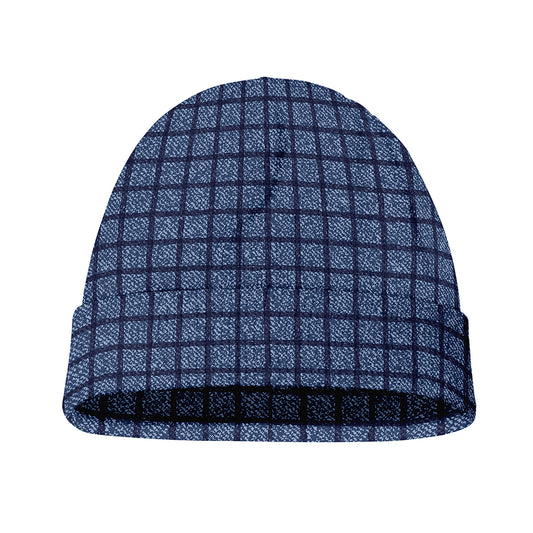 Denim Windowpane Pattern Print Beanie
