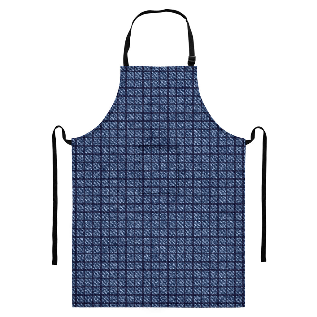 Denim Windowpane Pattern Print Bib Apron With Pocket
