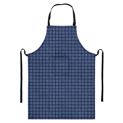 Denim Windowpane Pattern Print Bib Apron With Pocket