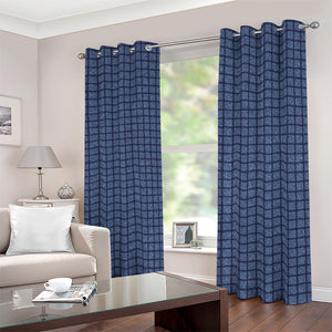 Denim Windowpane Pattern Print Blackout Grommet Curtains