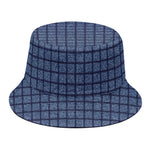 Denim Windowpane Pattern Print Bucket Hat