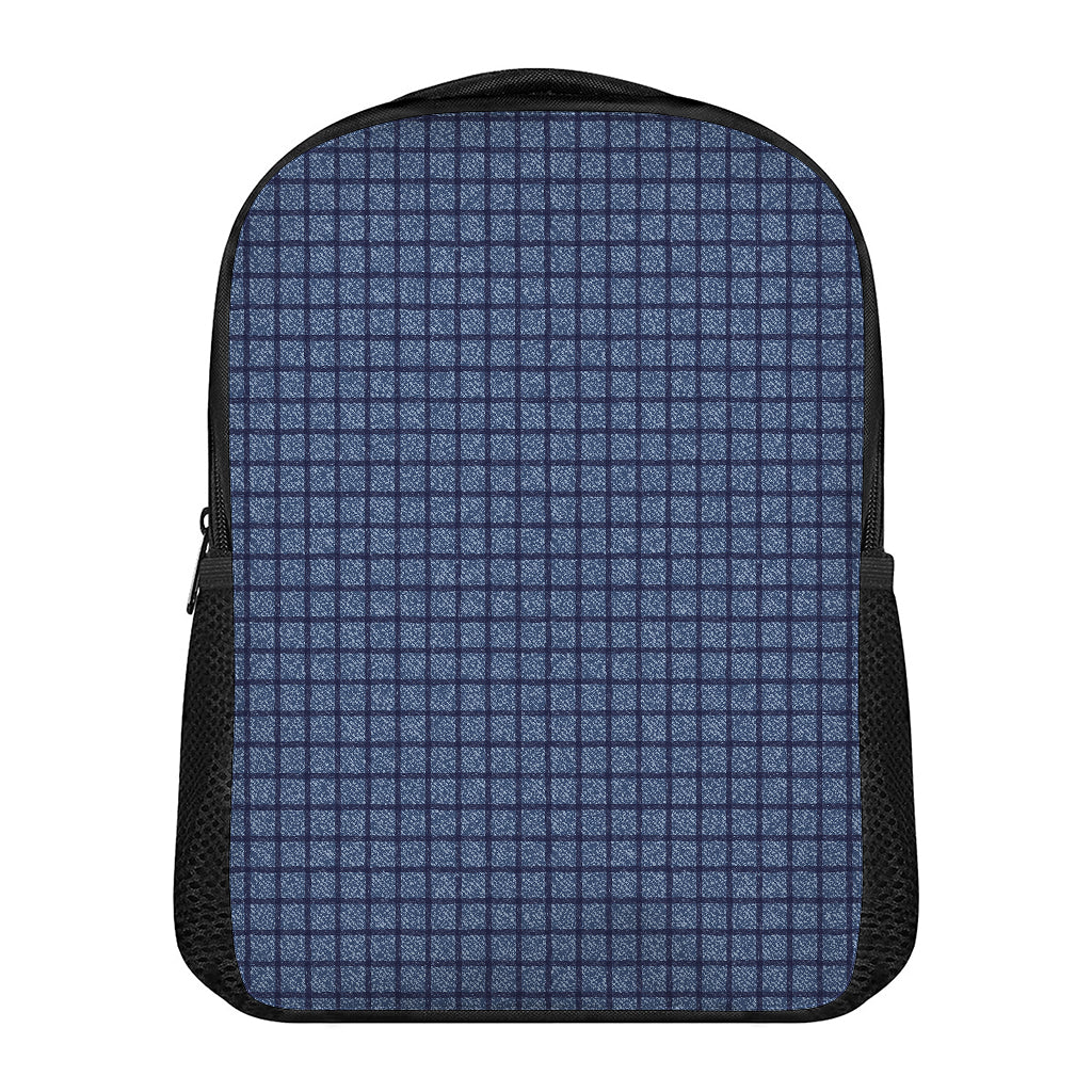 Denim Windowpane Pattern Print Casual Backpack