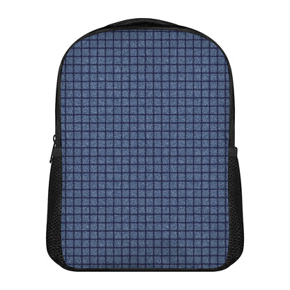 Denim Windowpane Pattern Print Casual Backpack