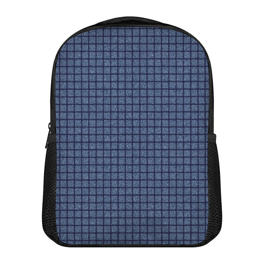 Denim Windowpane Pattern Print Casual Backpack