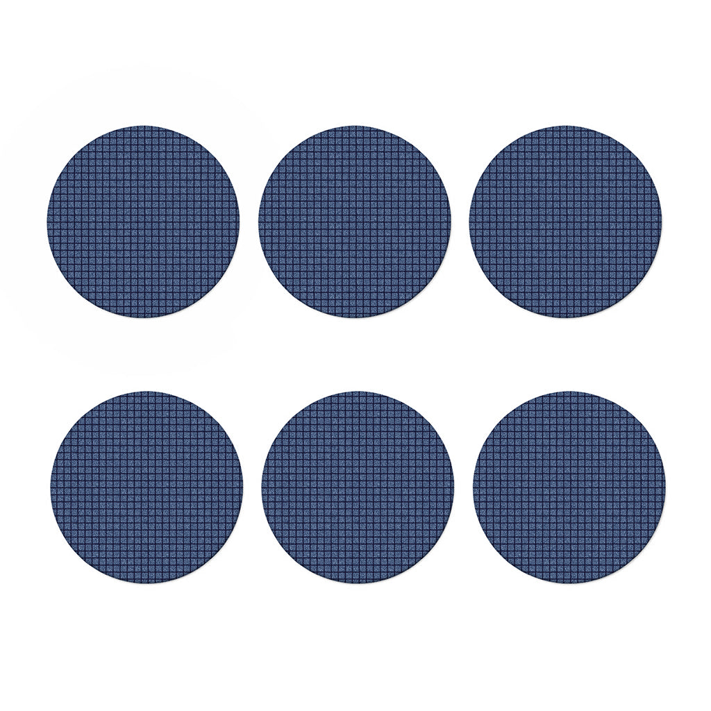 Denim Windowpane Pattern Print Coaster Set