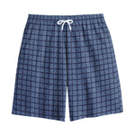 Denim Windowpane Pattern Print Cotton Shorts