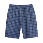 Denim Windowpane Pattern Print Cotton Shorts