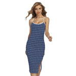 Denim Windowpane Pattern Print Cross Back Cami Dress