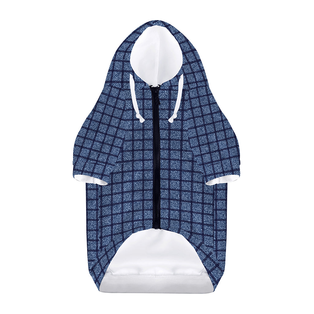 Denim Windowpane Pattern Print Dog Zip Up Hoodie