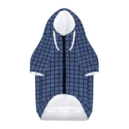 Denim Windowpane Pattern Print Dog Zip Up Hoodie