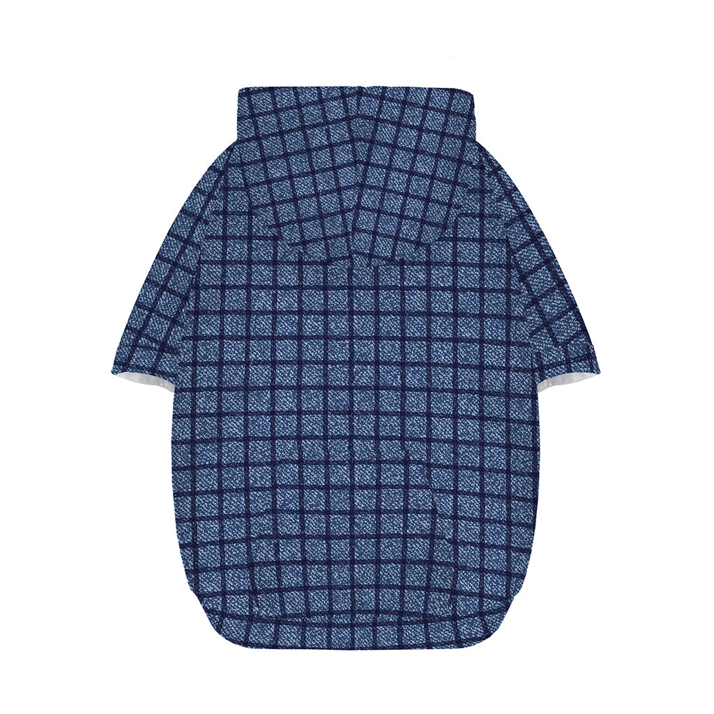Denim Windowpane Pattern Print Dog Zip Up Hoodie