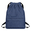 Denim Windowpane Pattern Print Drawstring Backpack