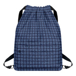 Denim Windowpane Pattern Print Drawstring Backpack