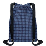 Denim Windowpane Pattern Print Drawstring Backpack
