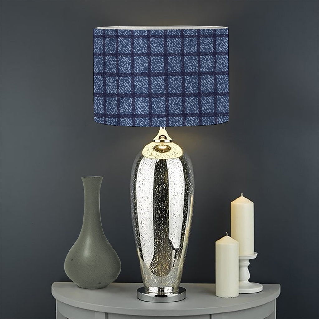 Denim Windowpane Pattern Print Drum Lamp Shade