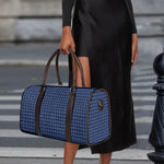 Denim Windowpane Pattern Print Duffle Bag