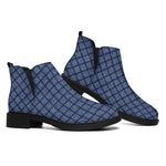 Denim Windowpane Pattern Print Flat Ankle Boots