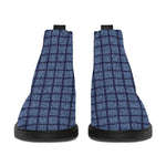 Denim Windowpane Pattern Print Flat Ankle Boots
