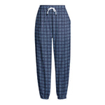 Denim Windowpane Pattern Print Fleece Lined Knit Pants