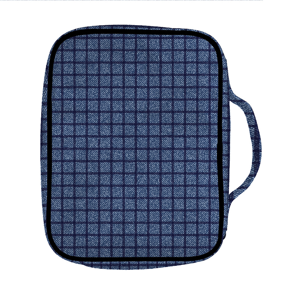 Denim Windowpane Pattern Print Front Pocket Bible Bag